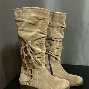 Aldo Taupe Suede Heeled Boots